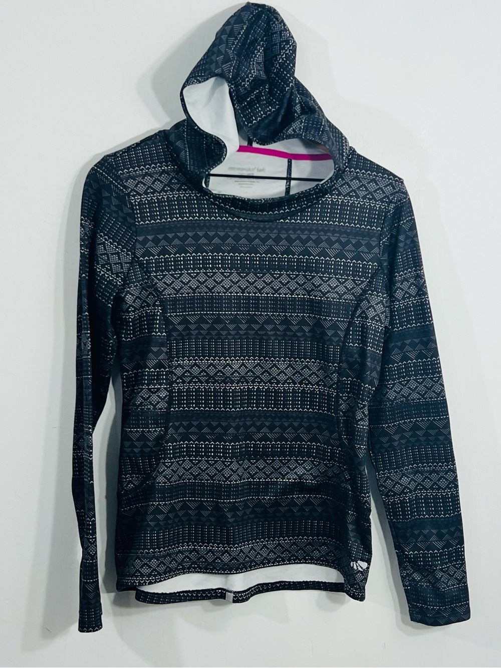 Tek Gear Warm Tek Dri Wik Fleece Pullover Hoodie Gray Geometric Sz M